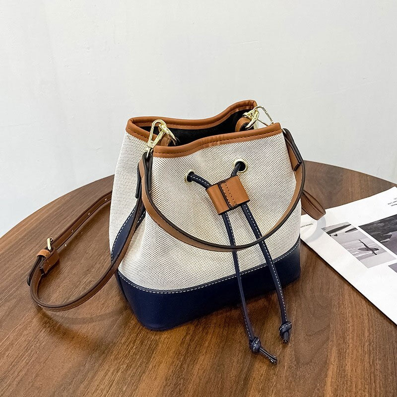 Sac Seau Bicolore Avec Cordon De Serrage Et Bandoulière Ajustable Pour Femme | Idéal Pour Usage Quotidien