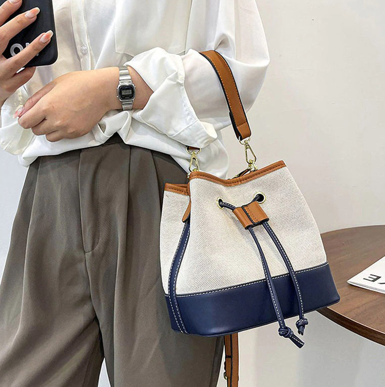 Sac Seau Bicolore Avec Cordon De Serrage Et Bandoulière Ajustable Pour Femme | Idéal Pour Usage Quotidien