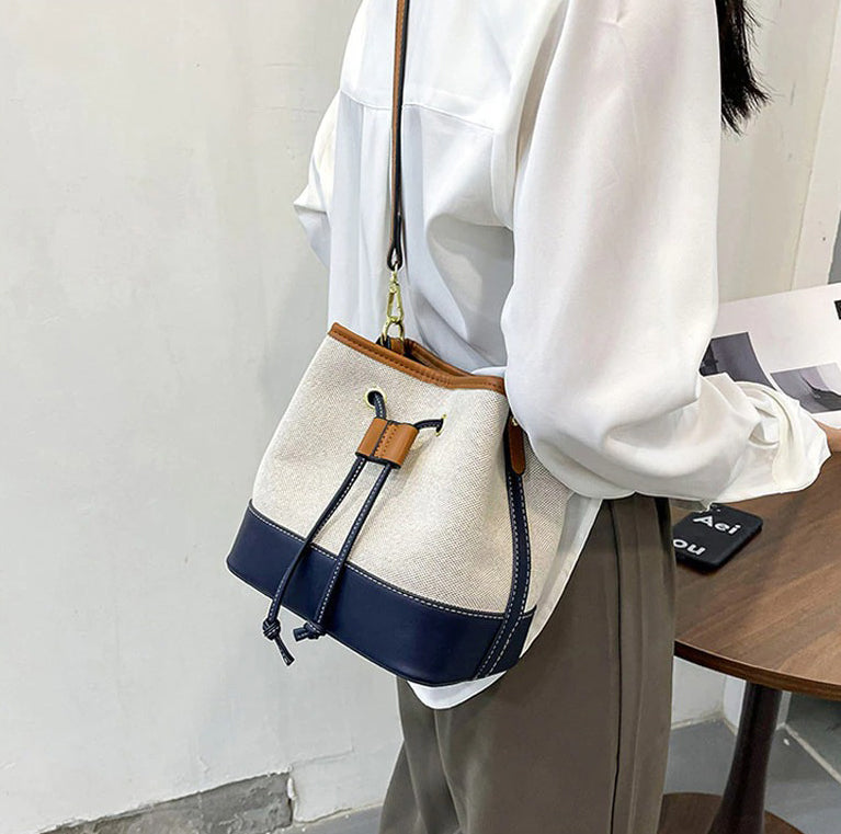 Sac Seau Bicolore Avec Cordon De Serrage Et Bandoulière Ajustable Pour Femme | Idéal Pour Usage Quotidien
