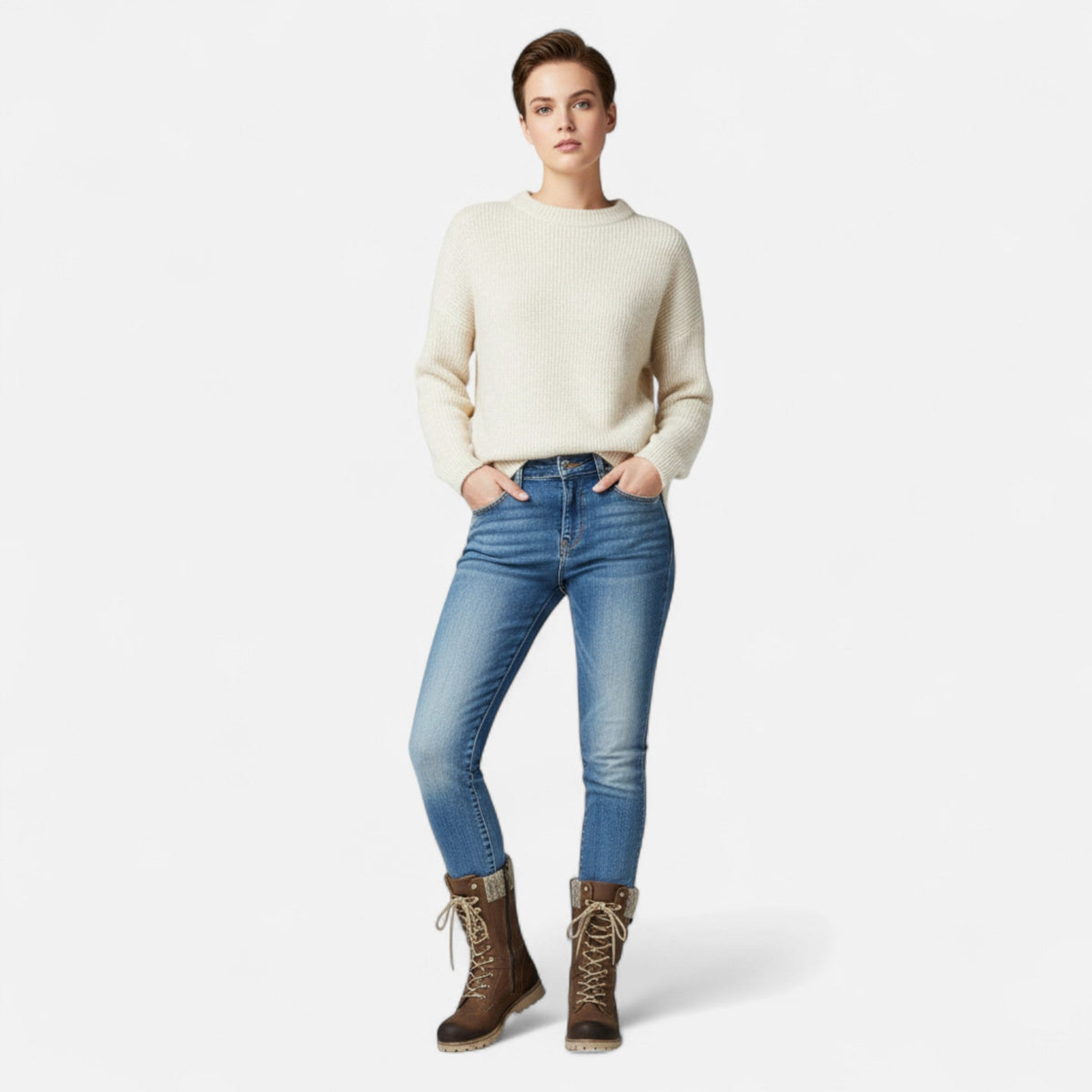 Bottes à lacets à col texturé pour femmes