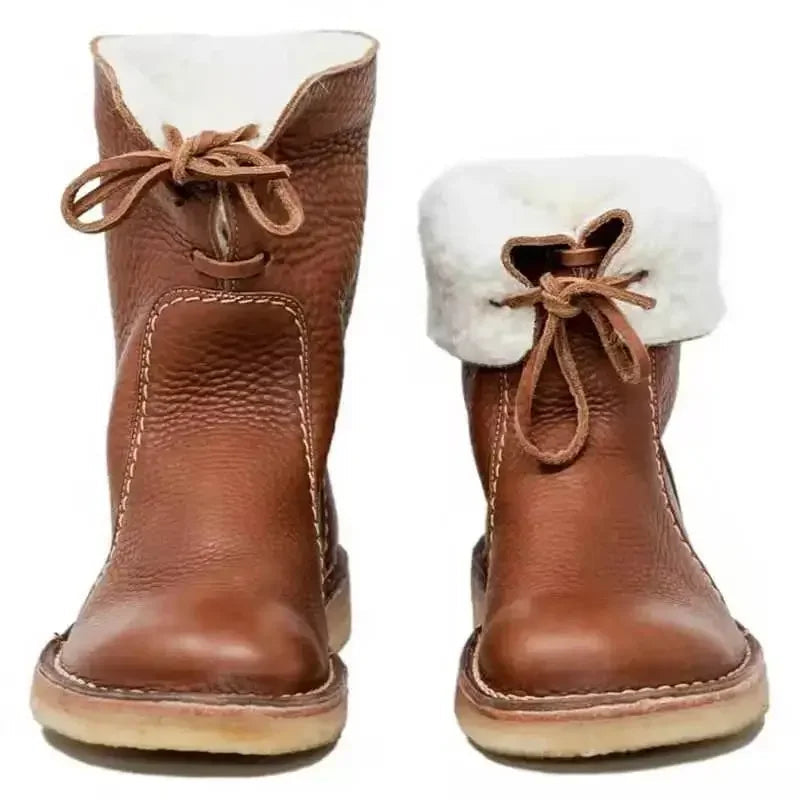 Bottes à lacets avec col foruré pour femmes