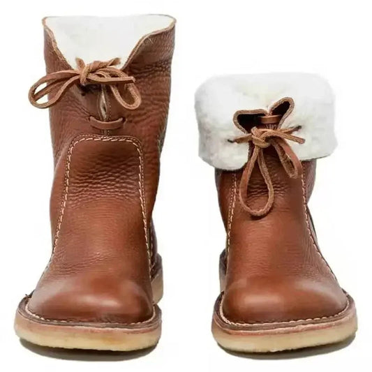 Bottes à lacets avec col foruré pour femmes
