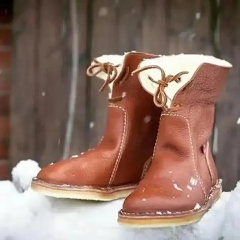 Bottes à lacets avec col foruré pour femmes