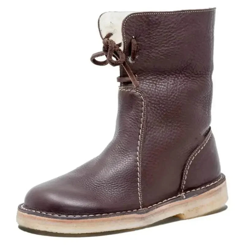 Bottes à lacets avec col foruré pour femmes