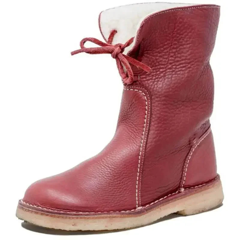 Bottes à lacets avec col foruré pour femmes