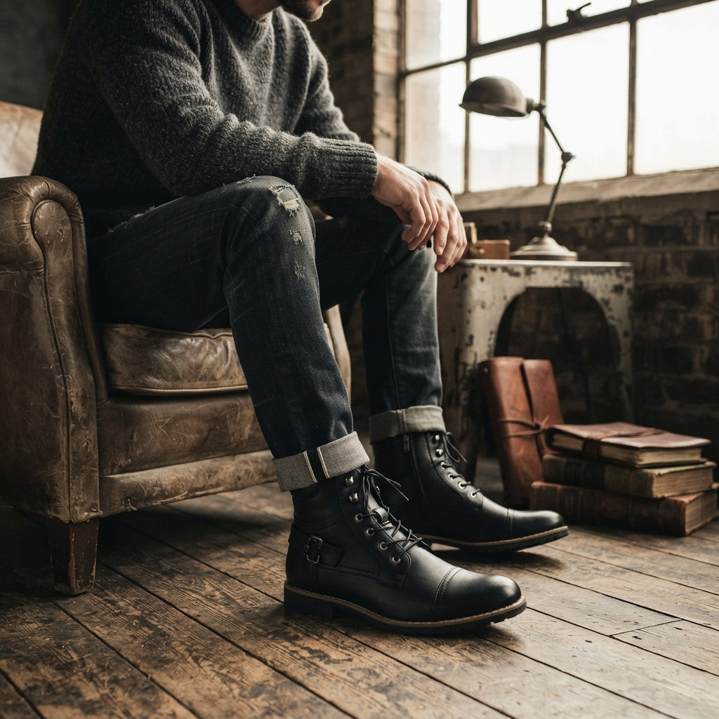 Bottines à lacets et zip pour hommes