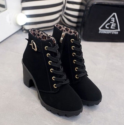 Bottines à Lacets avec Bout Rond et Talon de 8,5 cm pour Femmes | Idéales pour l’Automne et l’Hiver