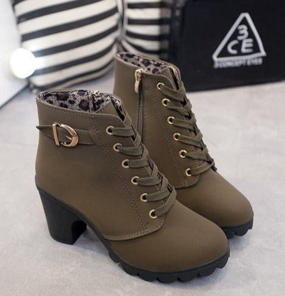 Bottines à Lacets avec Bout Rond et Talon de 8,5 cm pour Femmes | Idéales pour l’Automne et l’Hiver