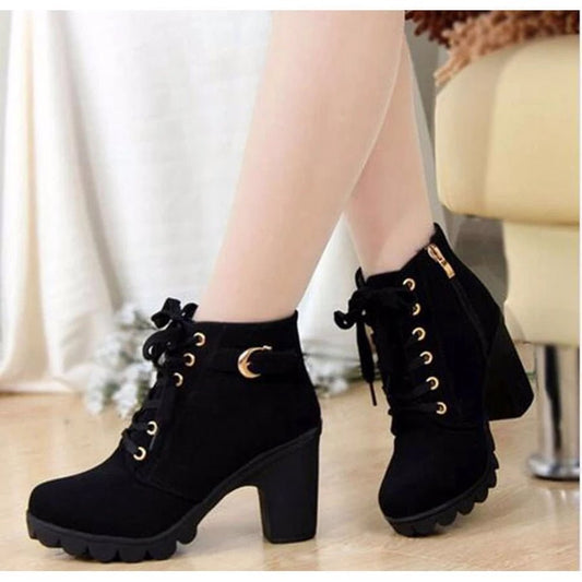 Bottines à Lacets avec Bout Rond et Talon de 8,5 cm pour Femmes | Idéales pour l’Automne et l’Hiver