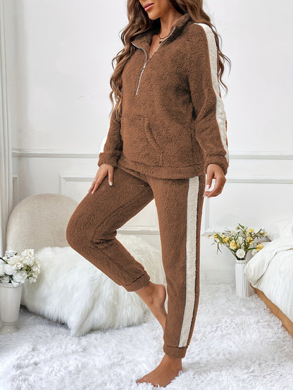 Ensemble Pyjama Deux Pièces avec Haut à Demi-Fermeture et Pantalon de Détente pour Femme | Idéal pour l’Automne et l’Hiver