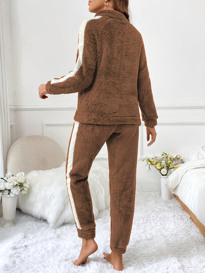 Ensemble Pyjama Deux Pièces avec Haut à Demi-Fermeture et Pantalon de Détente pour Femme | Idéal pour l’Automne et l’Hiver