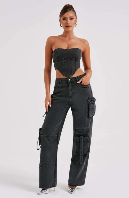 Ensemble Corset à Bretelles et Pantalon Cargo à Coupe Décontractée pour Femme | Idéal pour Tenues Décontractées