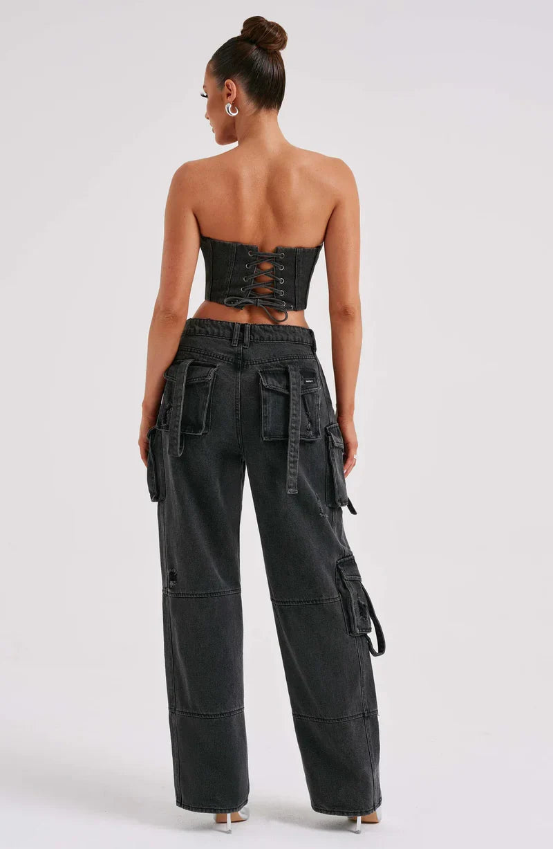 Ensemble Corset à Bretelles et Pantalon Cargo à Coupe Décontractée pour Femme | Idéal pour Tenues Décontractées