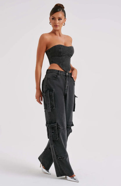 Ensemble Corset Structuré et Pantalon Cargo Droit Pour Femme | Idéal Pour Usage Quotidien et Sorties