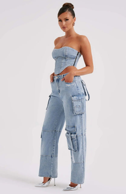 Ensemble Corset Structuré et Pantalon Cargo Droit Pour Femme | Idéal Pour Usage Quotidien et Sorties