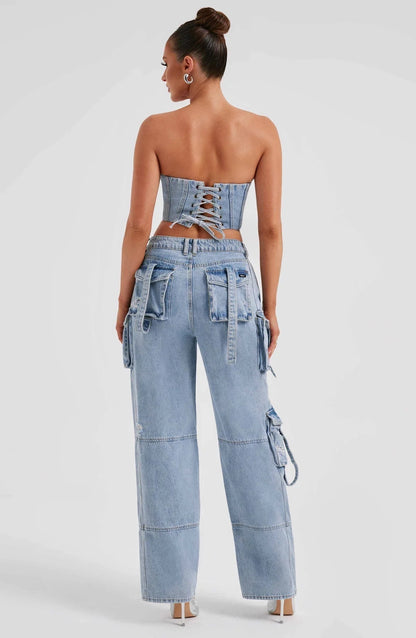 Ensemble Corset Structuré et Pantalon Cargo Droit Pour Femme | Idéal Pour Usage Quotidien et Sorties