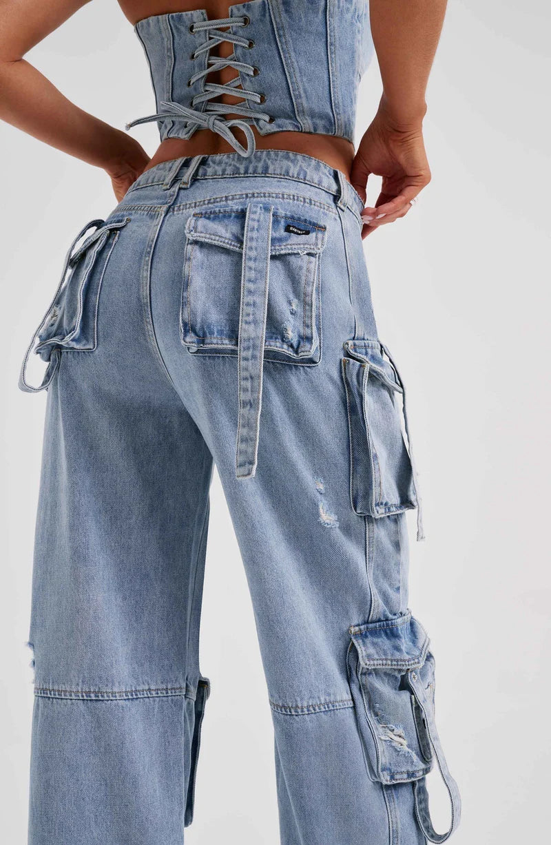 Ensemble Corset à Bretelles et Pantalon Cargo à Coupe Décontractée pour Femme | Idéal pour Tenues Décontractées