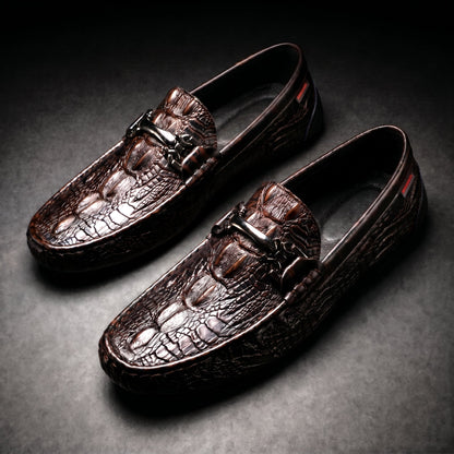 Mocassin à motif effet croco et ornement métallique pour homme | Idéal pour l’automne