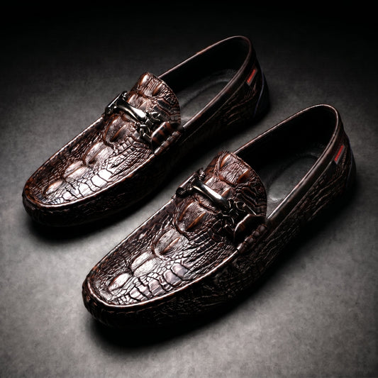 Mocassin à motif effet croco et ornement métallique pour homme | Idéal pour l’automne