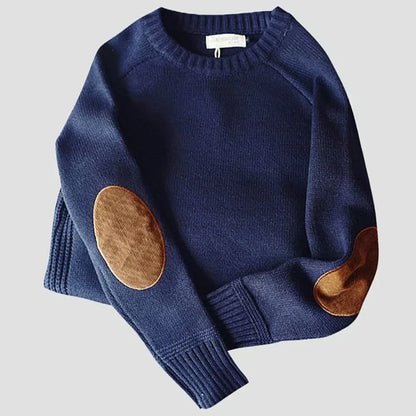 Pull en Maille Épaisse pour Hommes avec Coudières Contrastantes | Idéal pour l’Automne et l’Hiver