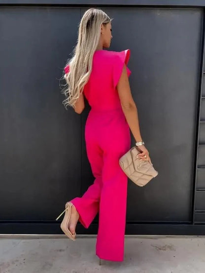 Combinaison Femme | Manches Papillon Élégantes | Taille Ceinturée & Jambes Larges