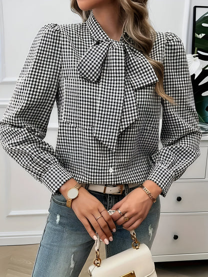 Blouse à Carreaux avec Détail Nœud pour Femme | Idéale pour Usage Quotidien et Bureau