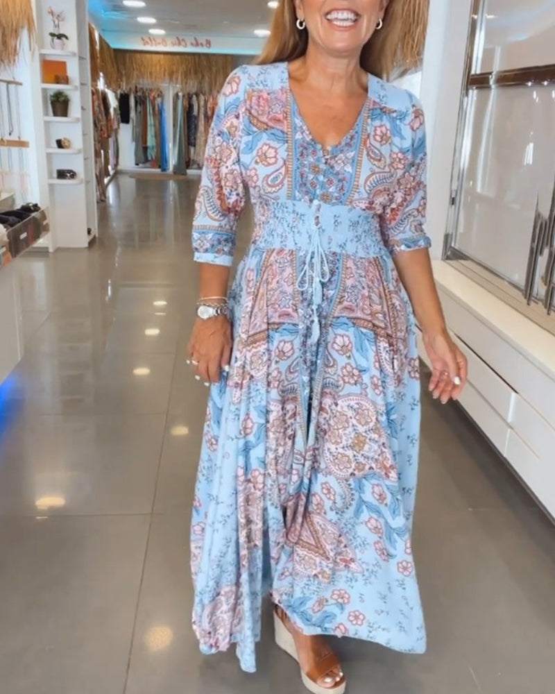 Robe Maxi À Motif Floral Avec Col En V Pour Femme | Idéale Pour L'Été Et Les Sorties Décontractées