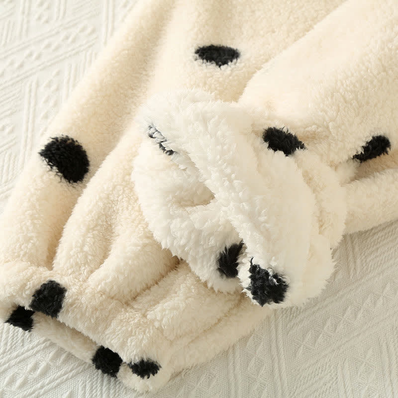 Ensemble Pyjama À Pois avec Haut Style Manteau Et Deux poches Pour Femme | Idéal pour L’Hiver