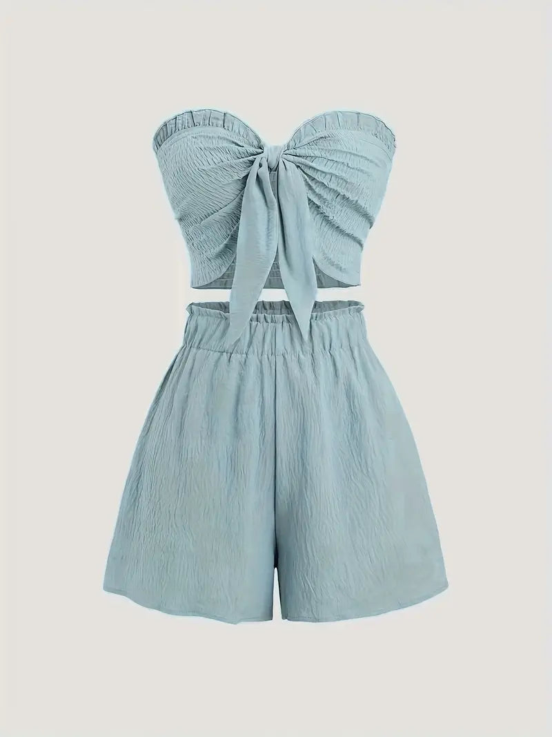 Ensemble Avec Haut Bandeau Froncé Et Short Large Pour Femme | Idéal Pour Les Journées Estivales