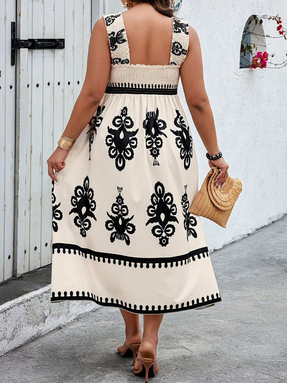 Robe Midi À Bretelles Larges Avec Jupe Évasée Pour Femme | Idéal Pour Vacances Et Sorties