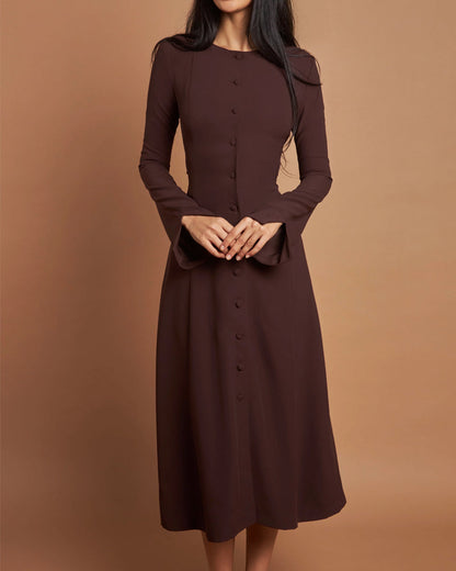 Robe Midi Boutonnée À Manches Longues Pour Femme | Idéale Pour Les Réunions Et Événements