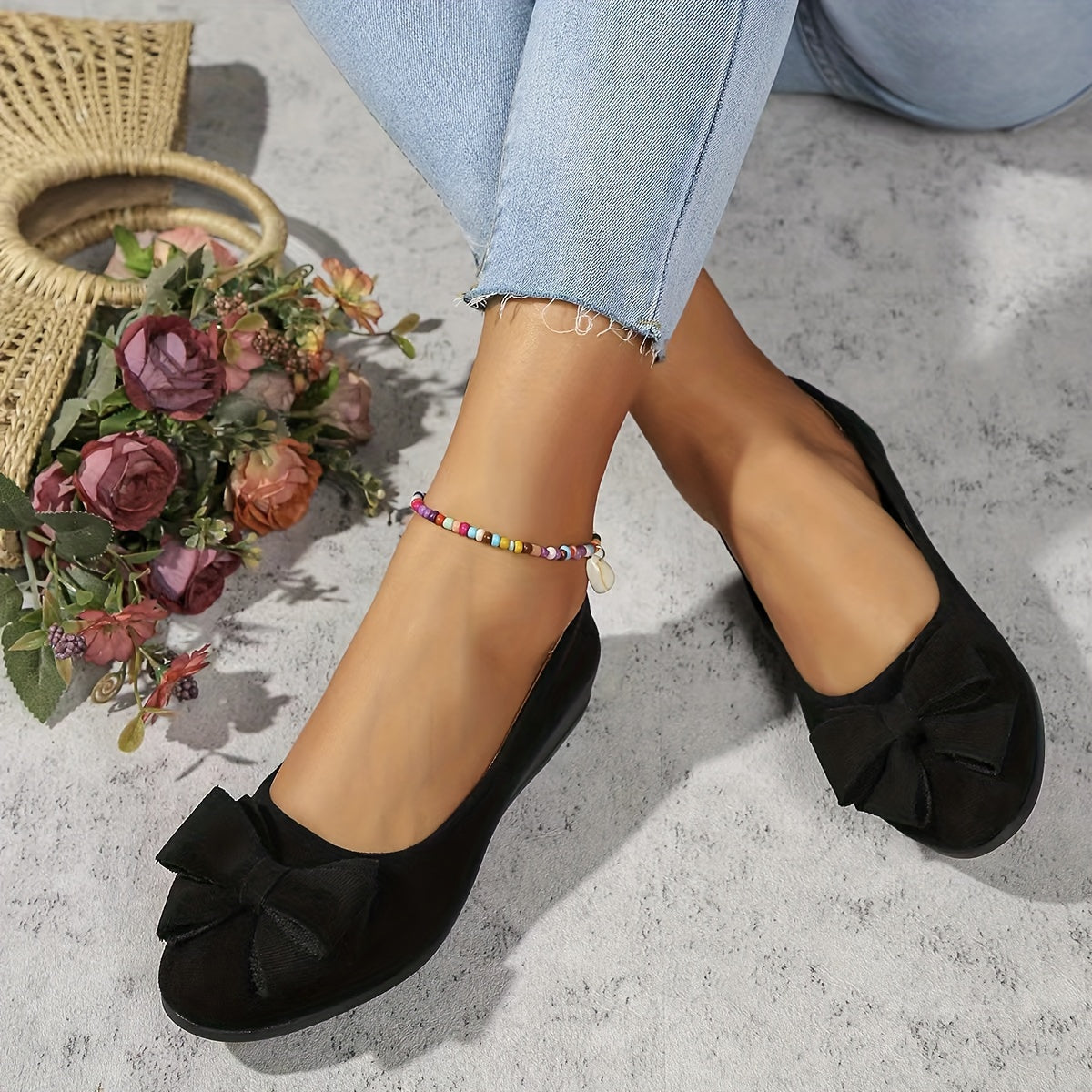 Ballerines talon compensé avec nœud pour femmes