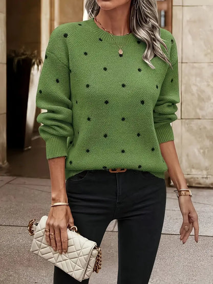 Pull À Manches Longues avec Motif À Pois pour Femme | Idéal pour La Mi-Saison Et L’Hiver