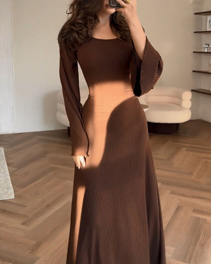 Robe Longue En Maille Avec Manches Longues Et Taille Cintrée Pour Femmes | Adaptée Aux Tenues Quotidiennes