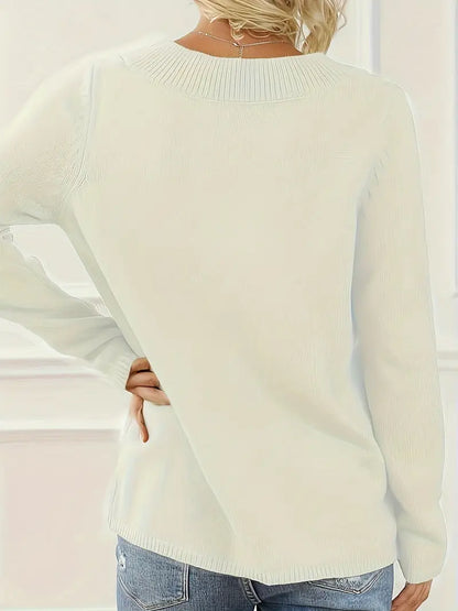 Pull à Col en V avec Détail Boutonné pour Femme | Idéal pour un Usage Quotidien