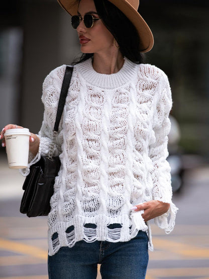 Pull À Tricot Ouvert Avec Coupe Oversize Et Finitions Effilochées Pour Femmes | Idéal Pour Tenues Quotidiennes