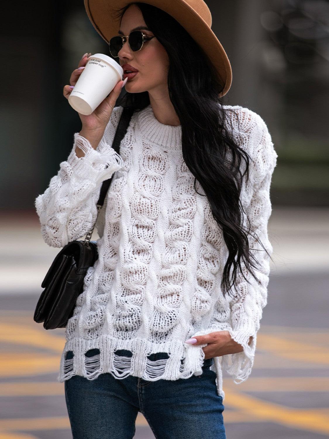 Pull À Tricot Ouvert Avec Coupe Oversize Et Finitions Effilochées Pour Femmes | Idéal Pour Tenues Quotidiennes