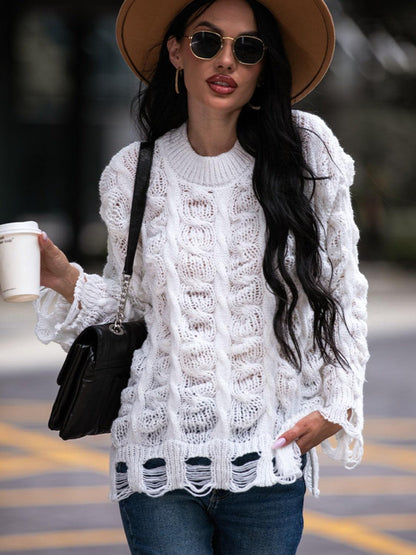 Pull À Tricot Ouvert Avec Coupe Oversize Et Finitions Effilochées Pour Femmes | Idéal Pour Tenues Quotidiennes