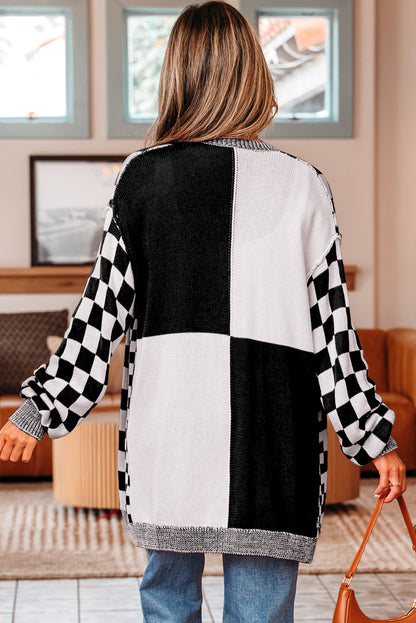 Cardigan à motif damier pour femmes