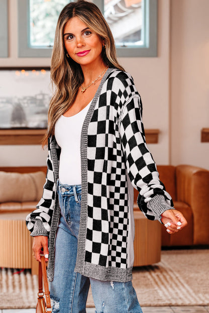 Cardigan à motif damier pour femmes