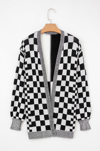 Cardigan à motif damier pour femmes