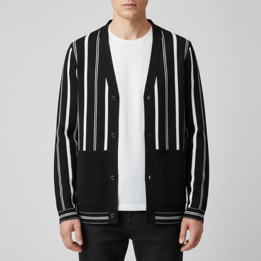 Cardigan à col polo rayé pour hommes