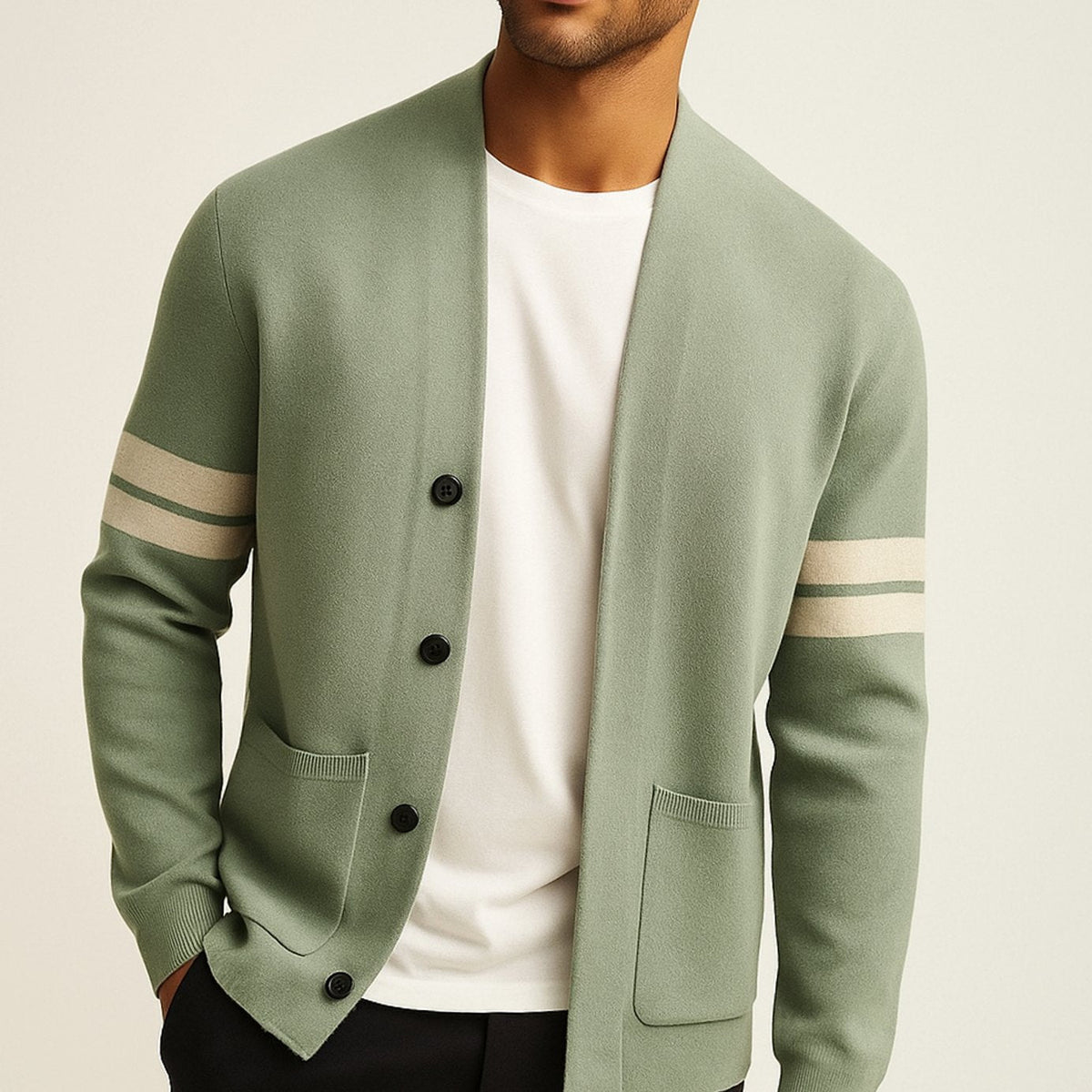 Cardigan à rayures et poches pour hommes