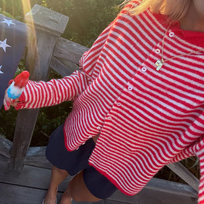 Cardigan rayé boutonné pour femmes