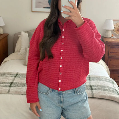Cardigan rayé boutonné pour femmes