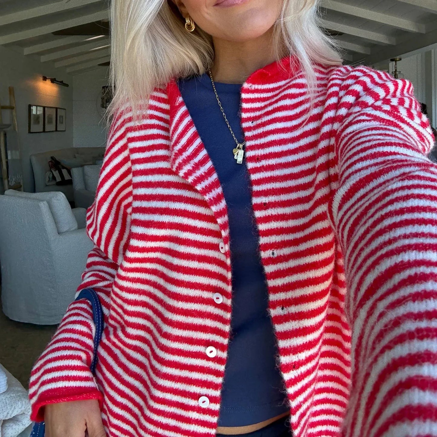 Cardigan rayé boutonné pour femmes