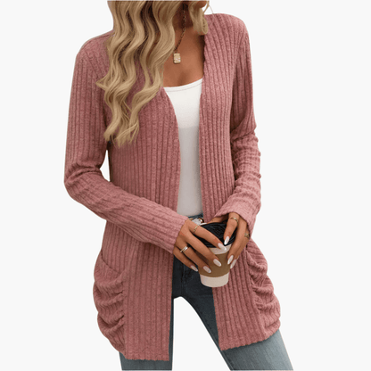 Cardigan long à poches froncées pour femmes
