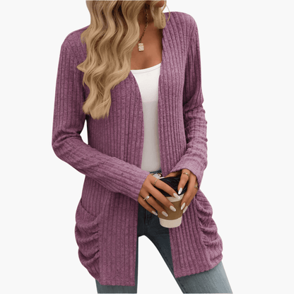 Cardigan long à poches froncées pour femmes