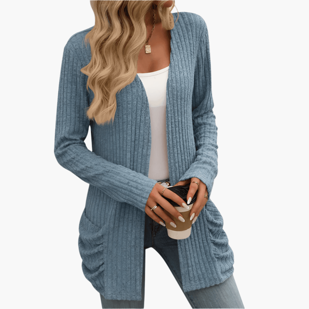 Cardigan long à poches froncées pour femmes