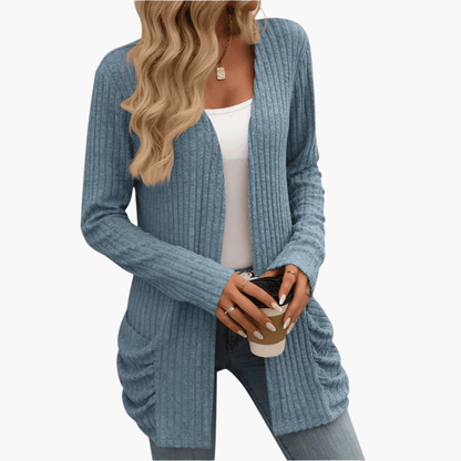 Cardigan long à poches froncées pour femmes